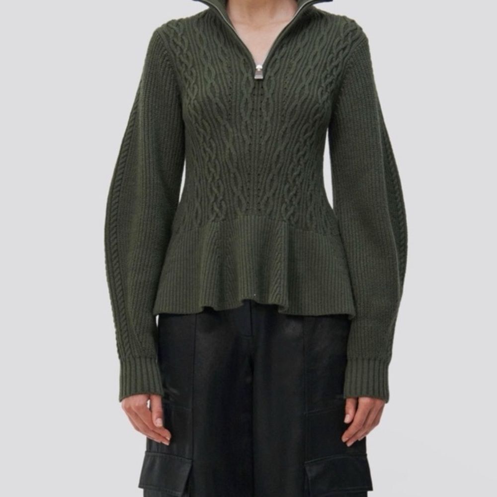 Simkhai Susanna Cable Knit Half-Zip Peplum Sweater